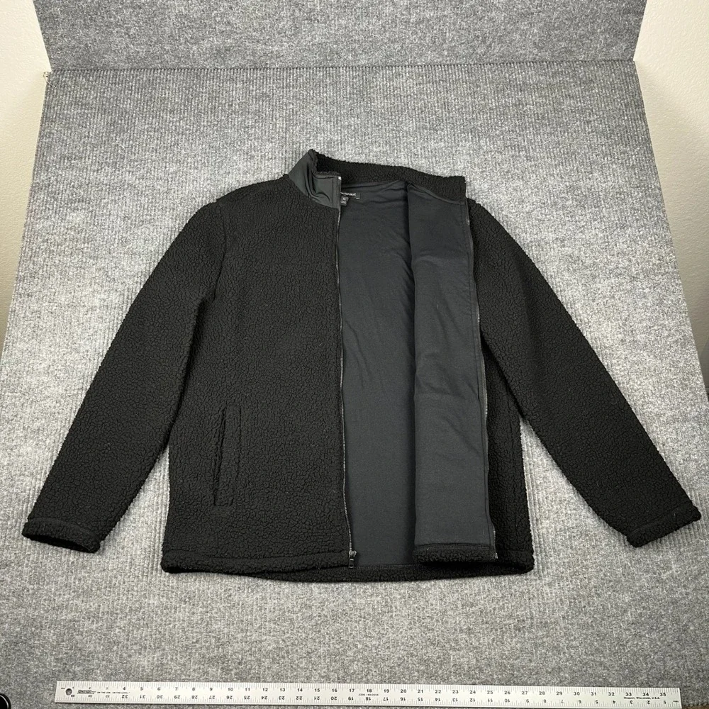 Banana Republic Jacket Mens XL Black Sherpa Fleece Full Zip Chest Pocket Cozy